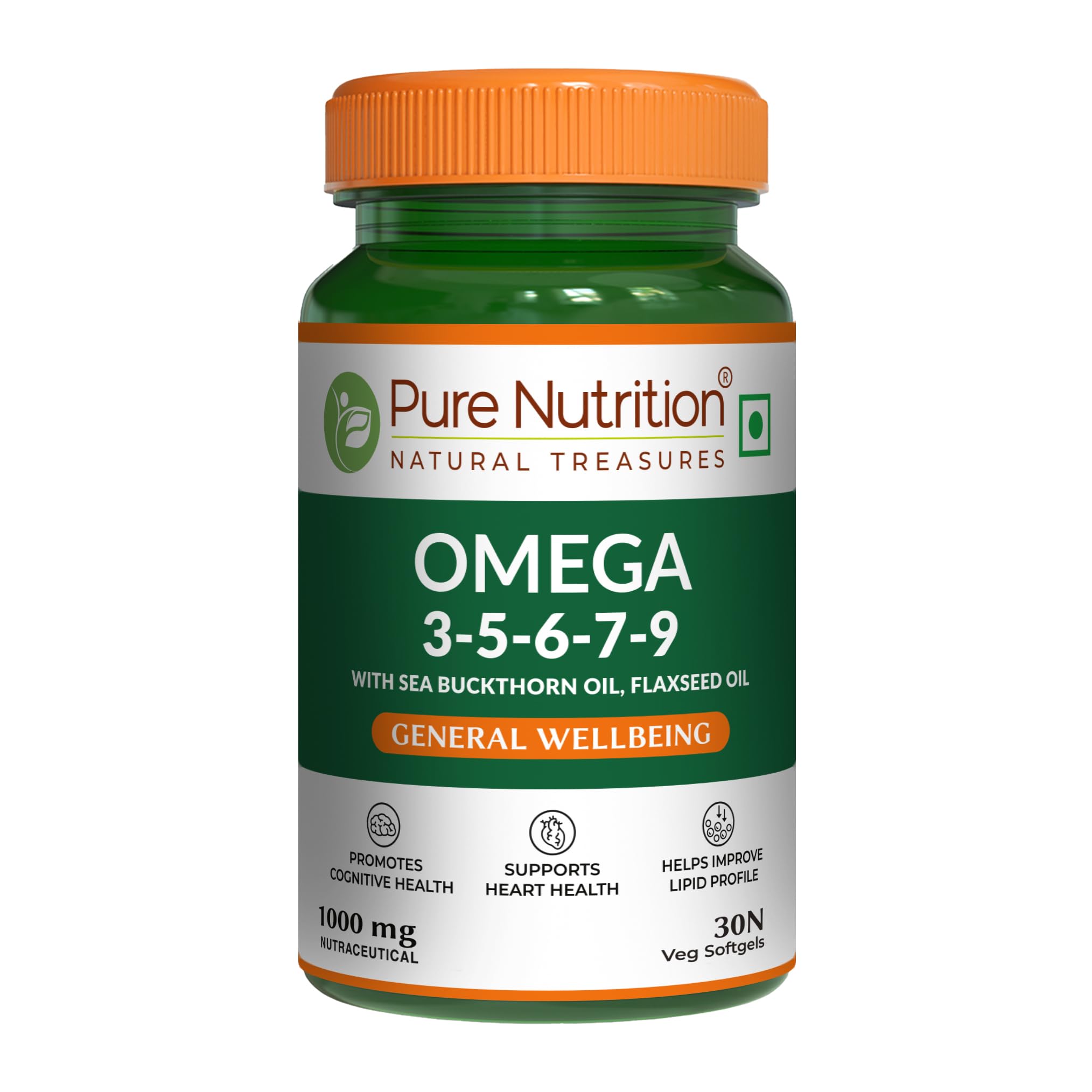 Pure Nutrition Omega 3‑5‑6‑7‑9 – Heart, Brain, Eye, Skin & Immunity (30 Veg Tablets)